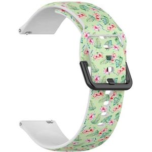 Compatibel met Fossil Gen 5 Carlyle/Julianna/Garrett HR, Q Explorist Gen 4/3, Sport 43 mm, Gen 5E 44 mm, (Tropische bladeren Hibiscus Bloemen Aquarel) 22 mm Zachte Siliconen Sportband Armband Strap