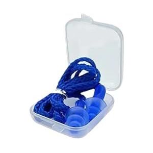 1-10Pairs Ruisonderdrukkende Siliconen Oordopjes Herbruikbare Oordopje met Touw Waterdichte Zwemmen Rubber Oordoppen Kom met Doos (1 Paar Blauw)