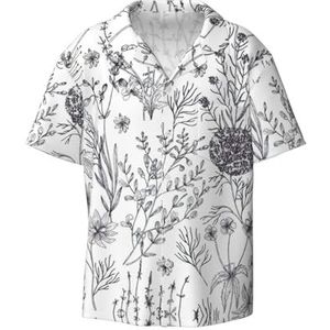 EdWal Bloeiende kruiden en kruidachtige planten print heren casual button-down shirts korte mouw overhemden atletische slanke pasvorm korte mouw, Zwart, XXL