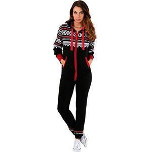 janisramone Dames Dames Nieuwe Azteekse Print Hooded Zip Up All in One Jumpsuit Fleece Onesie Playsuit Nachtkleding, Zwart, 40 grote maten