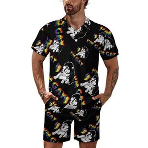 I Am Gay Pride LGBT-vlag Siberische Husky herenpoloshirtset korte mouwen trainingspak set casual strandshirts shorts outfit 2XL