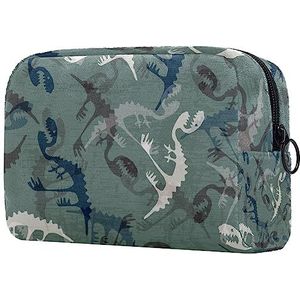 Make-up Organizer Tas, Camouflage met Dinosaurussen Grijs Etui Cosmetische Opbergtas Draagbare Toilettas Voor Vrouwen Mannen, Multi kleuren 01, 18.5x7.5x13cm/7.3x3x5.1in