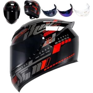 Volledige racemotorcrosshelm met helder en getint vizier, DOT-typegoedgekeurde fietshelm (XXL)(Red pulse,Large)