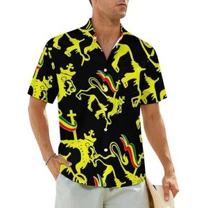 Rasta-Lion Of Judah Retro herenshirt met korte mouwen, strandshirt, Hawaïaans shirt, casual zomershirt, M