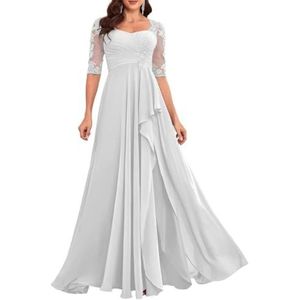 Dames chiffon moeder van de bruid jurk voor bruiloft met split galajurken cocktailjurk plus size, Wit, 32