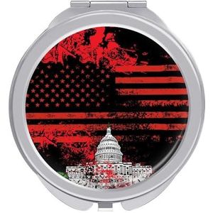 Washington En USA Vlag Compacte Spiegel Ronde Pocket Make-up Spiegel Dubbelzijdige Vergroting Opvouwbare Draagbare Handspiegel