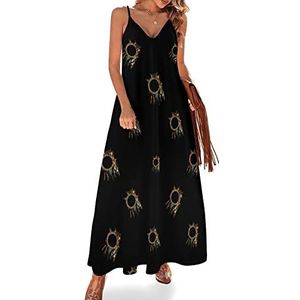 Inheemse Indiase pijl decoratieve maxi-jurk voor dames, V-hals, mouwloos, spaghettibandjes, lange jurk