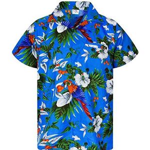 Funky Hawaiiaans Overhemd, Hawaii-Overhemd, Korte Mouw, Cherryparrot, Blauw, S