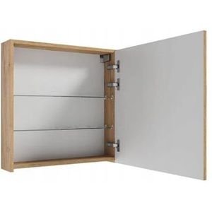 .Deftrans Hangkast met spiegel, 60 x 60 x 15 cm, badkamer-wandkast in eiken handwerk, smal en modern