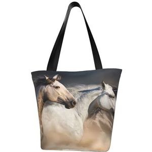 Schoudertas, Canvas Tote Grote Tas Vrouwen Casual Handtas Herbruikbare Boodschappentassen, Wild Horse Foto, zoals afgebeeld, Eén maat