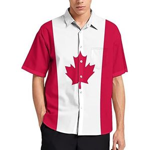 Canadese vlag heren T-shirt met korte mouwen casual button down zomer strand top met zak