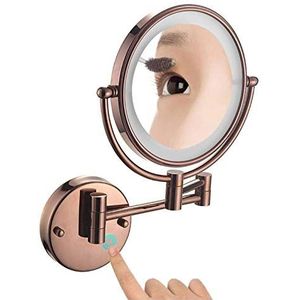 FJMMSJPVX Make-up spiegel wandgemonteerde make-upspiegel uitschuifbaar 360 graden rotatie, badkamer scheerspiegel cosmetische make-upspiegel 20 cm (kleur: roségoud, maat: 5x vergroting)