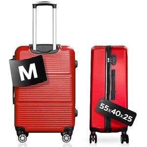 DS-Lux Hoogwaardige reiskoffer, koffer, hardshell-koffer, trolley, rolkoffer, handbagage, ABS-kunststof met TSA-slot, 4 spinner wielen, (S-M-L-set), Rood V2, Medium, koffer