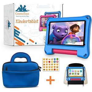 CosmoToys® Kindertablet - Incl. Opberghoes & Tablethouder Auto - Tablet voor Kinderen - Kids Tablet - Android 11 - Ouderlijk Toezicht - 3000 mAh (Blauw)