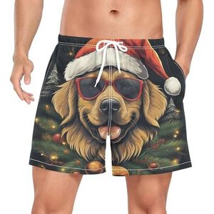 Niigeu Kerstboom Ornament Hond Heren Zwembroek Shorts Sneldrogend met Zakken, Leuke mode, XL