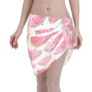 Watermeloen fris fruit print elegante strandwrap, bikini cover-up, badmode jurk, voor vrouwen, perfect voor zwembad en resort zwart, Zwart, one size