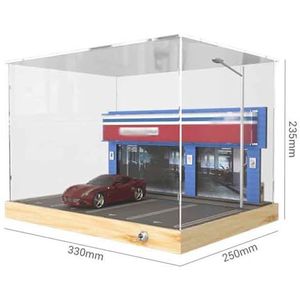 Parkeerplaatsmodel 1:32 reparatiewerkplaats parkeergarage scène supermarkt straatbeeld simulatie legering model auto ornamenten stofdicht (Color : 784322-1/32 includes acrylic dust cover)