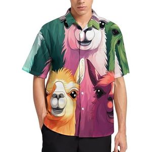 Kleurrijke lama alpaca zomer heren shirts casual korte mouw button down blouse strand top met zak XL