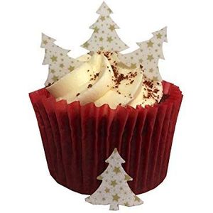 50 voorgesneden eetbaar waferpapier mini gouden ster patroon kerstboom taarttoppers - perfect voor kerst cupcakes of tafeldecoraties