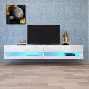 Aunvla LED TV-kast, tv-lowboard in wit met ledverlichting, hoogwaardig tv-meubel met veel opbergruimte voor je woonkamer, 140 x 40 x 30,5 cm, wit