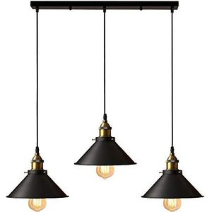 iDEGU Vintage hanglamp, 3 lampen, industriële hanglamp, Edison-stijl, E27, plafondlamp, kroonluchter voor eetkamer, woonkamer, keuken, bar, zwart, 22 cm (3 lampen, palen)