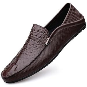 Heren loafers schoen krokodillenprint PU lederen loafer schoen platte hak lichtgewicht comfortabele party slip-on (Color : Brown, Size : 44.5 EU)