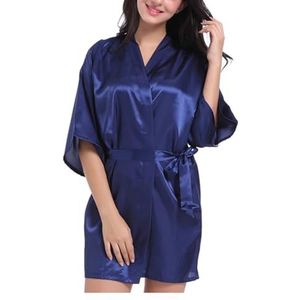 DUNSBY Satijnen Badjas Vrouwen Satijnen Gewaden Badjassen Pyjama Pyjama Nachtkleding Nachtkleding Nachtkleding Half Mouw Sexy Casual Nachtkleding Badjas, Blauw, S (40-50kg)