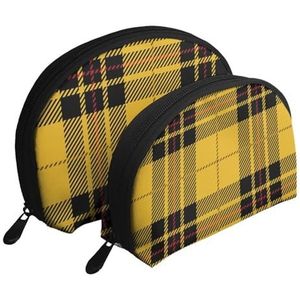 Make-uptas, cosmetische reistas 2 stuks draagbare clutch zakje set zakje organizer geel zwart tartan geruite Schotse, zoals afgebeeld, Eén maat