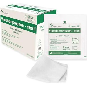 HansaGT Medical Vliescompressen, 10 x 10 cm, 50 stuks, wondcompressen, steriel wondgaas, kompressen, zuigcompressen, verbandmateriaal (STERIL 10x10cm)