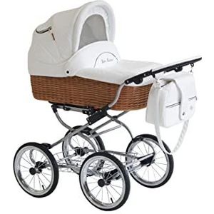 Fantasia Retro kinderwagen met handgemaakte wilgenbabykuip Brown White NW-1 2-in-1 zonder babyzitje