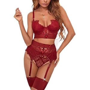 WEITING Lingerie Sexy BH Dames Ondergoed Set Kant Bandage Lingerie Set Sexy Push Up Stuk Set Lingerie-Bourgondië, S