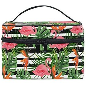 Tropisch geschenk flamingo vogel palm make-up tas voor vrouwen cosmetische tassen toilettas trein koffer