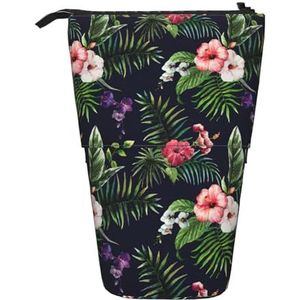 Nbtghga Bloemen Print Potlood Telescopische Klassieke Kunsten Stand Up Potlood Case Organizer Potlood Houder Make-up Tas Gift, Zwart, Eén maat
