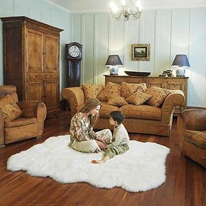Tapijt Faux lamsvacht schapenvacht langharig bont look imitatie wol bed mat sofa (wit, 120 x 180 cm)