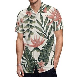 Plumeria bloemen bladeren palmbomen heren Hawaiiaanse shirts korte mouw casual shirt button down vakantie strand shirts 3XL