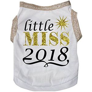 Petitebelle Puppy Kleding Hond Jurk Little Miss 2018 Wit Katoen T-Shirt, Small, Wit, Goud