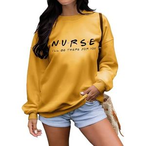 MLZHAN Verpleegster I'll Be There For You Sweatshirt Vrouwen Lange Mouw Shirt Verpleegster Dag Causale Trendy Streetwear Jas Losse Trui, Geel, S