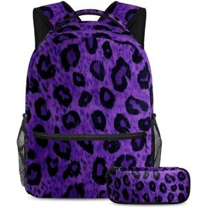 KengjuTesu 2-delige rugzakset jongens en meisjes, grote capaciteit schooltas met luipaardprint en etui, perfecte dagrugzak voor studenten, tieners, reizen en wandelen, Multi kleuren 6, Eén maat