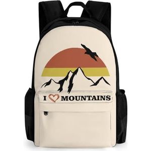 I Love Hiking Mountain 16 Inch Laptop Rugzak Grote Capaciteit Dagrugzak Reizen Schoudertas voor Mannen & Vrouwen