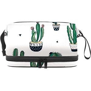 Grote capaciteit reizen cosmetische tas,Make-up tas,Waterdichte make-up tas Organizer, Groene Cactus Pot, Meerkleurig, 27x15x14 cm/10.6x5.9x5.5 in