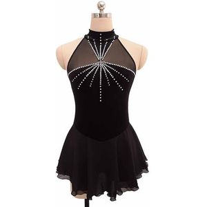UPPJPBSW Dames Kunstschaatsen Rok Hoge Rekbare Fluweel Met Strass Artistiek Turnpak Balletjurk,zwart,XXS