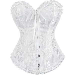 YDYAENIO Korsetten voor Vrouwen Vrouwen Lace Up Bloemen Boned Corset Overbust Body Shaper Bustier Bodyshaper Top Korsetten Top, Kleur: zwart/bruin,, XS