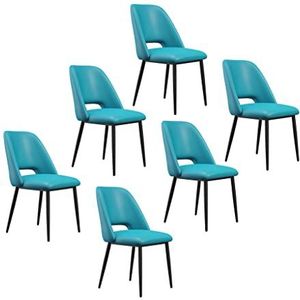 GEIRONV Keuken eetkamerstoelen Set van 6, zwarte benen lounge vergadering kantoor computer stoel Pu Lederen woonkamer zijstoel Eetstoelen (Color : Blue)