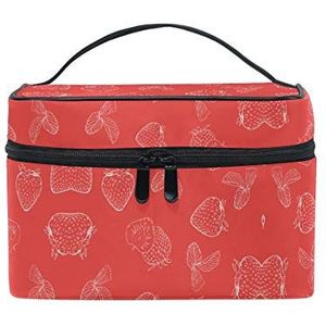 Abstracte rode kunst aardbei cosmetische tas organizer rits make-up tassen zakje toilettas voor meisjes vrouwen