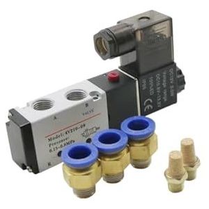 Pneumatisch elektrisch magneetventiel, 5-weg 2-standenbediening, luchtgas-magneetventiel, 12 V, 24 V, 220 V, spoel, volt, 4 mm-12 mm slangaansluitingen (bruin, AC220)