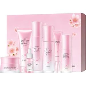 LAIKOU Huidverzorgingsset, Sakura Glazen Huidverzorgingssets & -kits - Reinigingsmiddel, Toner, Lotion, Serum, Oogcrème, Gezichtscrème, Make-upprimer, Cadeauset Voor Tienermeisjes/vrouwen 7 stuks