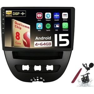 Android 15 Autoradio Sat Navi voor P-eugeot 107(2005-2014) 9 Inch Touchscreen Multimedia Speler met Draadloze Carplay GPS Navigatie FM RDS Bluetooth 5G-WiFi SWC DSP,M150s