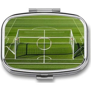 Voetbal doelpaal sportgebied pillenetui met 2 compartimenten, pillenorganizer, draagbare vierkante pillendoos, vitaminepillenorganizer voor zakportemonnee en reizen