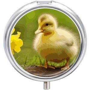 Pillendoos met schattig eendendesign, rond, 3 vakken, decoratieve tas, portemonnee, draagbaar, mini-reis-medicijntablet, vitamine-, visoliehouder, organizer, pillendoosje