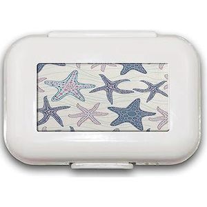 Sea Stars Hand Getrokken Patroon Pil Organizer,8 Compartimenten Draagbare Pil Case, Pillendoos om Vitaminen Te Houden, Levertraan